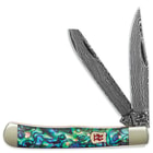 Kissing Crane Genuine Abalone Damascus Trapper Pocket Knife 