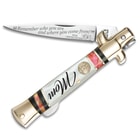 Kissing Crane 2018 Mother’s Day Stiletto Knife - Limited Edition, Stainless Steel Blades, Genuine Abalone And Pearl Handle - Closed 4”