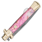 Kissing Crane Genuine Pink Pearl Damascus Stiletto Knife