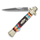 Kissing Crane Warrior Moon Stiletto Pocket Knife / Folder - Collectible Limited Edition, Native American Theme, Serialized Brass Bolsters - 440 Stainless Steel - Laser Etched American Indian Art