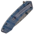 Kriegar Maelstrom DamascTec Steel Pocket Knife | Raindrop Etch Pattern | Azure Blue