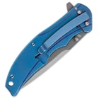 Kriegar Aeon Assisted Opening Pocket Knife - Gray Titanium-Coated Blade - Metallic Blue Handle