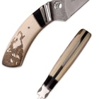 Elk Ridge Howling Wolf Laser-Etched Bone Trailing Point Fixed-Blade Knife w/ Leather Sheath