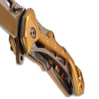 MTech Gold Skeleton Pocket Knife - 3Cr13 Steel Blade, Anodized Aluminum Handle, Pocket Clip - 4 1/2” Closed