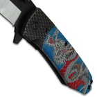 Master Collection Blue Chinese Dragon Pocket Knife - 3Cr13 Steel Blade, Aluminum Handle, Pocket Clip - 4 1/2” Closed