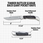 Timber Rattler Scarab Back Giant Lockback Pocket Knife - 8" Stainless Steel Blade, Genuine Pakkawood Scales - 17 3/4" Length