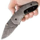 Timber Wolf Damascus & Buffalo Horn Folding Skinner Knife