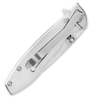 This stainless steel knife measures 4” closed and has a pocket clip.