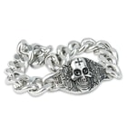 Skull Medallion Bold Stainless Steel Curb Link Bracelet 8.5 Inch