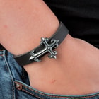 3PC Set Black Leather Bracelet With Celtic Cross