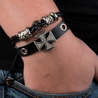 2PC Black Leather Bracelet