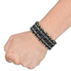 Iron and Hide - Gray Steel Bars and Black Leather Bracelet