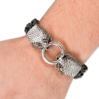 Amphisbaena - Braided Black Leather and Stainless Steel Snake Heads Bracelet