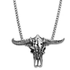 Longhorn Bull Skull Pendant on Chain - Stainless Steel Necklace
