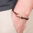 Antique Brass Fishhook and Leather Cord Adjustable Bracelet 3-Pack