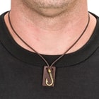 Antique Brass Fishhook w/ Leather Backing on Leather Cord Necklace