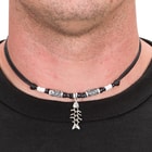 Fishbone Necklace - Black Beaded Adjustable Cord with Silver-Colored Fishbone Pendant
