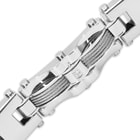 Men’s Leather Stainless Steel Bracelet With Faux Diamond