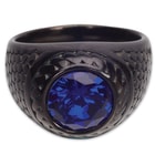 Men’s Black Stainless Steel Ring With Blue Jewel Center