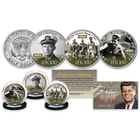 JFK Centennial Celebration WWII Service Collectible Coin Set - 3 Colorized JFK Half Dollars