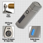 Details and features of the Rechargeable Butane Lighter.