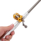 Silver Fishing Pen - Compact Rod And Reel, Aluminum Alloy And Fiberglass Construction, Realistic Pen Case, Rod Expands To 38”