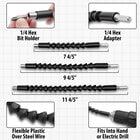 The different sizes and features of the drill bit extensions shown