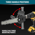 Full image showing the three different handle and mounting positions on the Chainsaw Adapter.