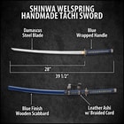 Shinwa Wellspring Handmade Tachi / Samurai Sword - Hand Forged Damascus Steel - Historical Katana Predecessor - Traditional Wooden Saya - Functional, Battle Ready, Full Tang 