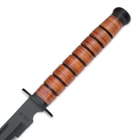 The sword’s handle is genuine stacked leather.