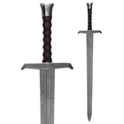 The sword has a 29 3/4” stainless steel blade and a leather-wrapped grip with a cast metal pommel and crossguard