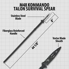 M48 8 inch stainless steel blade pierced into the ground displaying survival spear
