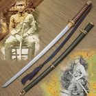 It has a clay-tempered 27 9/10”, razor-sharp T10 steel blade, which extends from a decorative, polished brass habaki and tsuba