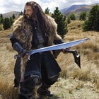 The Hobbit character Thorin Oakenshield is shown holding the Orcrist, also known as the Goblin-cleaver. 