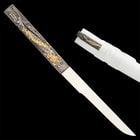 Included with the katana is a highly decorative knife with a sharp, 4 1/2” stainless steel blade and a metal alloy handle