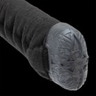The hardwood handle is traditionally wrapped in cord-wrap over faux rayskin and the biohazard-style, cast tsuba is black