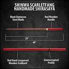 Shinwa ScarletFang Handmade Shirasaya / Samurai Sword - Double-Edged Blade; Exclusive Hand Forged Black Damascus Steel; Red Hand Lacquered Hardwood - Functional, Battle Ready, Ninja Sleek - Full Tang