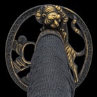 It has an antiqued brass, round tsuba with an intricately detailed tiger in an open design
