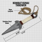 “Kombat Kunai Thrower” text is shown above a diagram of the weapon, showing that it is 11 1/2” overall in length with 6 1/4" blade.