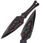 Perfect Point Flaming Skulls Double Throwing Knife Set with Sheath - Stonewashed with Red Accents
