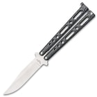 Black And Silver Speckled Skeleton Butterfly Knife - Stainless Steel Blade, Die Cast Metal Handles, USA Made