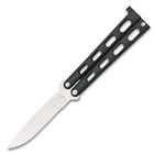 Small Black Skeleton Butterfly Knife - Stainless Steel Blade, Die Cast Metal Handles, Locking Mechanism, USA Made