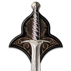 Full image of the Sting: The Sword of Frodo Baggins hanging on the matching wall plaque.