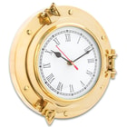 Ship Porthole Wall Clock - High-Quality Brass Construction, Roman Numerals, Working Porthole - Diameter 9”