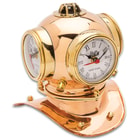 Diver Helmet Three Dialed World Table Clock - High-Quality Copper And Brass Construction, Roman Numerals - Dimensions 8 1/2”x 7 3/4”x 6 1/2”
