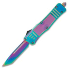 The Rainbow Automatic Knife can be deployed with a slide trigger