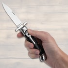 The Blackwood Automatic Stiletto Knife shown in hand for size reference