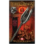 Lord of the Rings mace of sauron graphic showcasing the reinforced fiberglass-resin with an aged iron finish on the weapon
