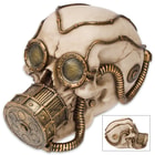 Steampunk Gas Mask Skull Sculpture - "Volataire M. Chemskul, Warden of the Vaporworks"