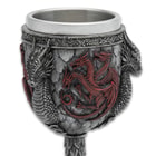 A detailed view of the dragon artwork on the goblet